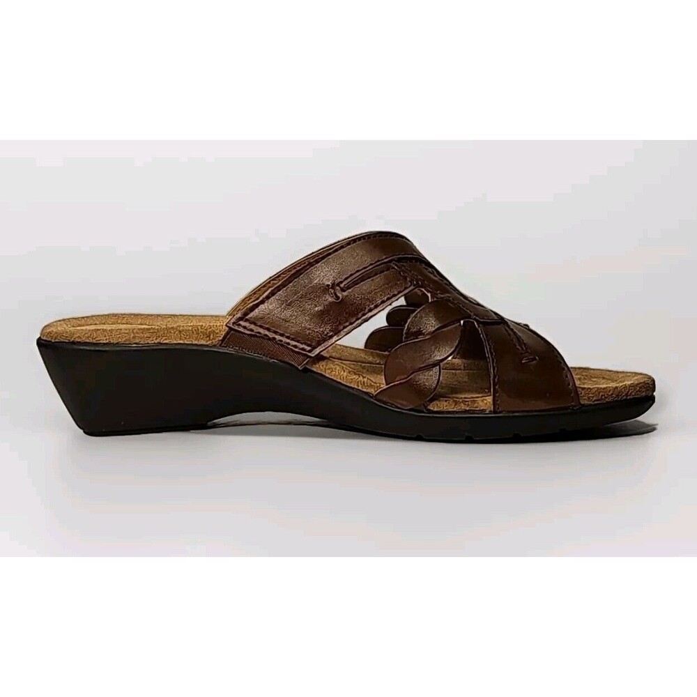 Thom McAn Willa Brown Leather Wedge Sandals Womens Slip On Size 8.5 M 50077 EUC - Picture 6 of 11